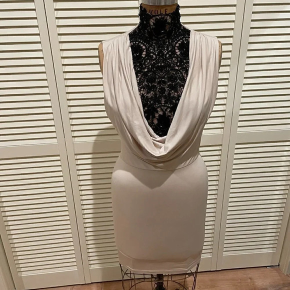 ARDEB B Beige and Black Beaded Cocktail Dress Zip Back Size M - Picture 1 of 9
